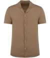 SP522 Spasso Jersey Short Sleeve Bowling Collar Shirt Washed Cream Coffee colour image